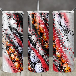 20 oz Skinny Tumbler Sublimation Template Milky Way Glitter Red Black Volleyball Baseball Basketball Straight Design Digital Download PNG
