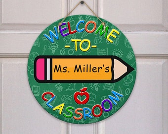 Teacher Round Door Hanger Design for School Classroom Sublimation Welcome Class Sign Personalize Design Download PNG Instant DIGITAL