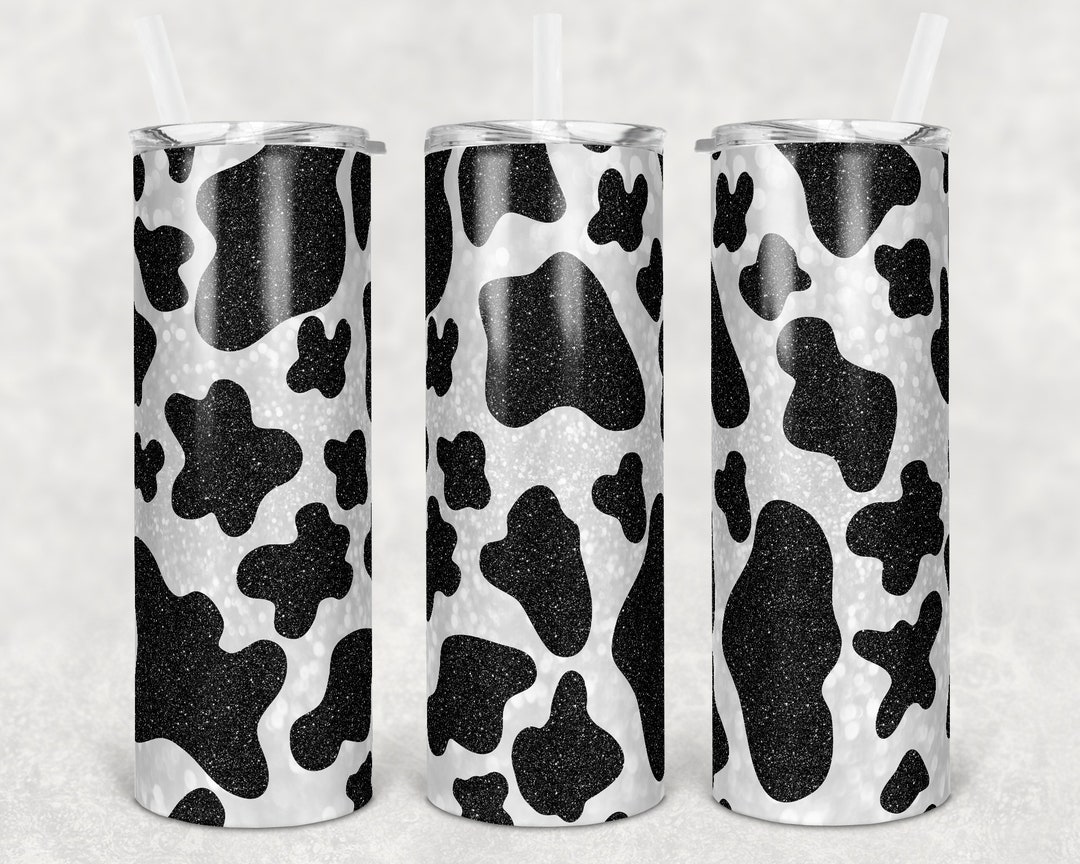 20 Oz Skinny Tumbler Sublimation Cow Print Full Wrap Glitter