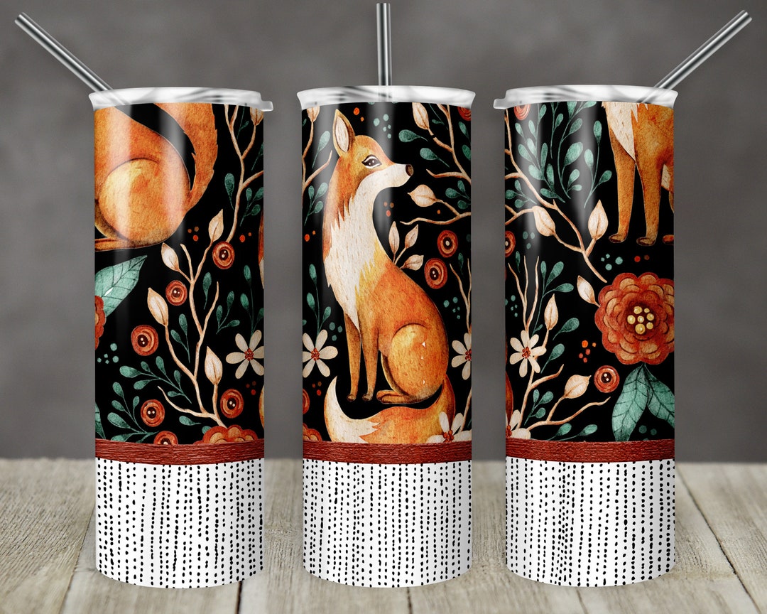 20 Oz Skinny Tumbler Sublimation Fox Fall Color Floral and Doodle ...