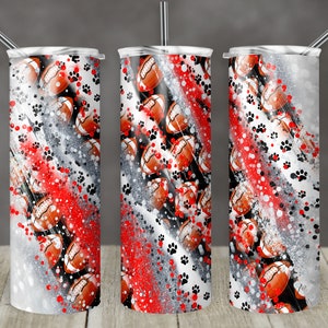 20 oz Skinny Tumbler Sublimation Template Paw Glitter Sports Football Red Grey Straight Design Digital Download PNG tumblers Tamara