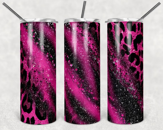 20 oz Skinny Tumbler Sublimation Design Template Glitter Confetti Pink  Black Straight and Warped Design Digital Download PNG tumblers Tamara