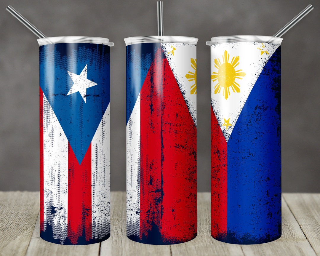 20 Oz Skinny Tumbler Sublimation Design Puerto Rican and Filipino Flag