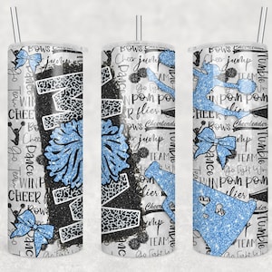 20 oz Skinny Tumbler Cheer Mom Glitter Leopard and Black Blue Sublimation Design  Digital Download PNG Instant DIGITAL ONLY tumblers