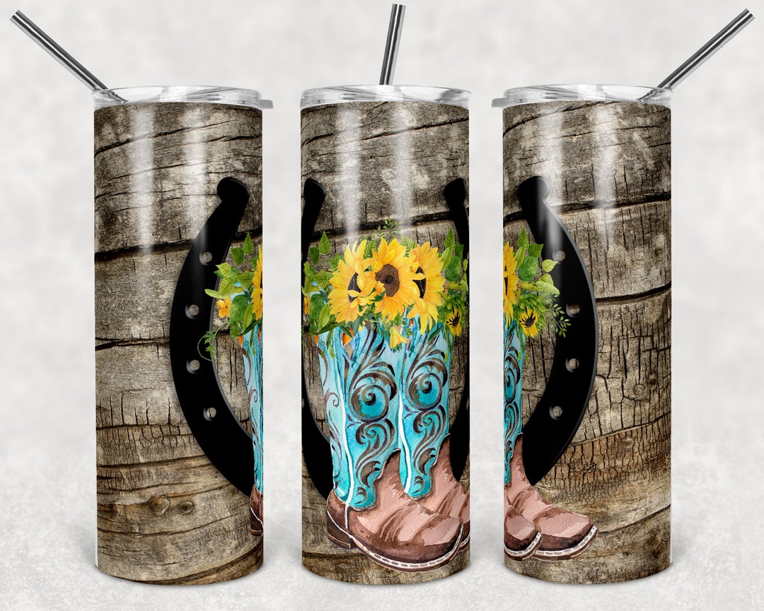 20 Oz Skinny Tumbler Sublimation Design Template Cowboy Boot Western ...