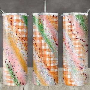 20 oz Skinny Tumbler Sublimation Design Template Glitter Milky way Plaid Orange Fall Colors Straight Design Digital Download PNG