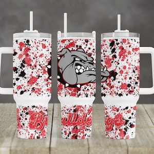 Powerwash Splatter School Bulldogs mascot design 40 oz 2 piece Tumbler Sublimation Template Digital Download PNG red black bulldog