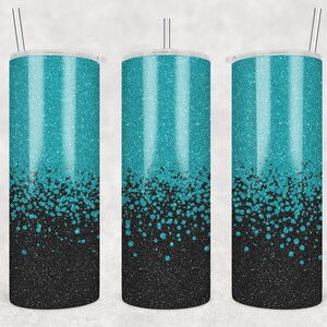 20 oz Skinny Tumbler Sublimation Design Glitter Black and Teal Straight Design Digital Download PNG tumblers Tamara