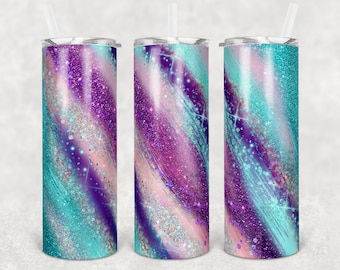 20 och 30 oz smala tumbler sublimeringsmall agat vintergatan teal rosa lila rak design digital nedladdning PNG tumblers Tamara