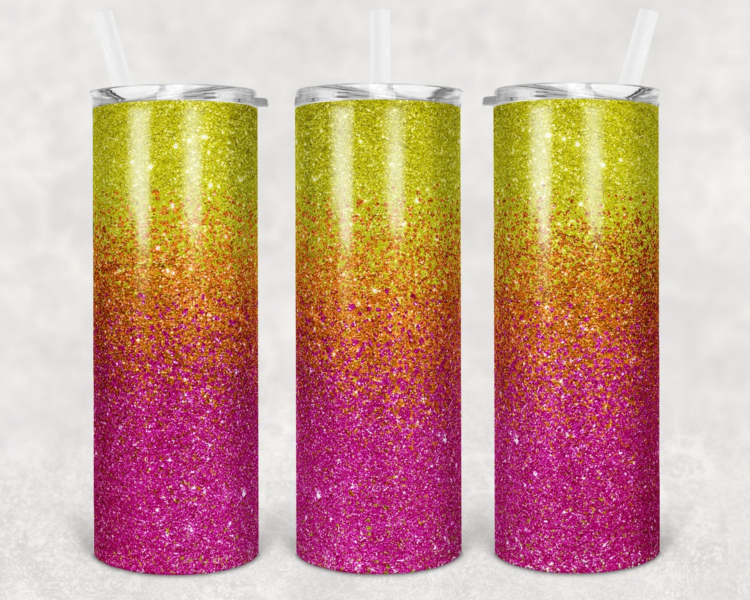 20 Oz Skinny Tumbler Sublimation Design Template Glitter Ombre Yellow ...