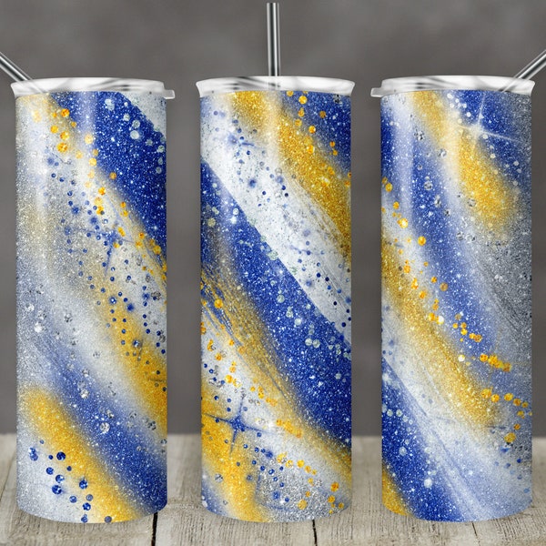 20 oz Skinny Tumbler Sublimation Template Agate Milky Way Blue Yellow Gold Straight Design Digital Download PNG