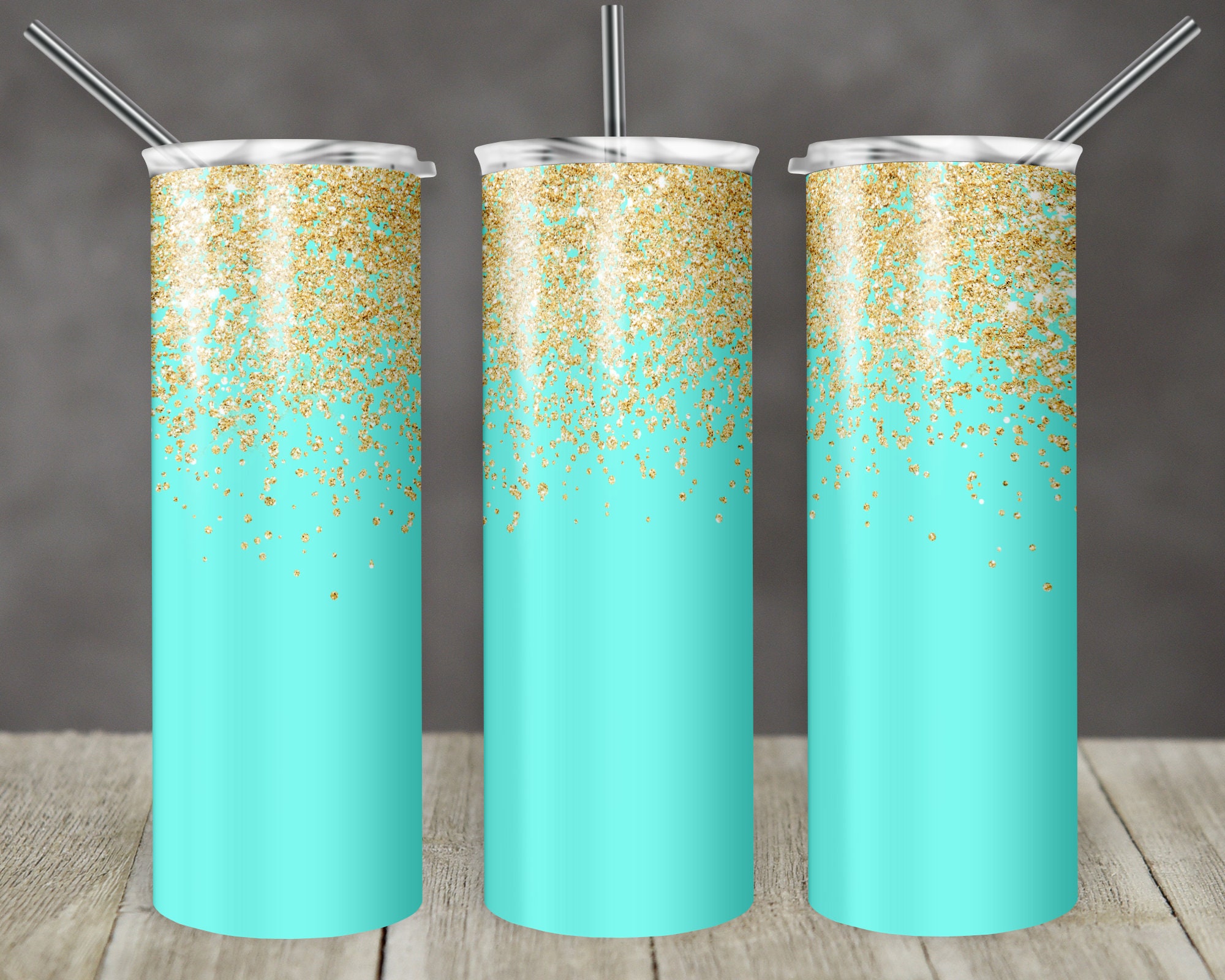 20 Oz Skinny Tumbler Sublimation Design Template Gold Glitter Mint Aqua ...