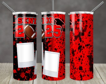 20 oz Skinny Tumbler Football Graduation Senior 2025 2 Photo Personalize Sublimation Design Digital Download PNG Instant rts tumblers Tamara