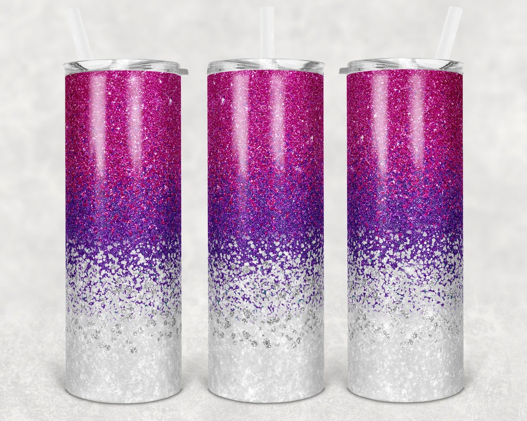 20 Oz Skinny Tumbler Sublimation Design Template Glitter Ombre White ...
