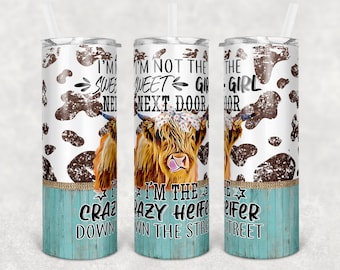 20 oz Skinny Tumbler Sublimation Crazy Cow Neighbor Down Street Design Digital Download PNG Instant DIGITAL Only rts tumblers Tamara