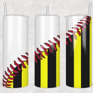 20 oz Skinny Tumbler Baseball Laces Sublimation Black and Yellow Design Template Digital Download PNG Instant DIGITAL ONLY tumblers Tamara