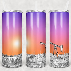 20 oz Skinny Tumbler Sunset Oilfield Oil Rig oil rigging Sublimation Design  Digital Download PNG Instant DIGITAL ONLY rts tumblers Tamara