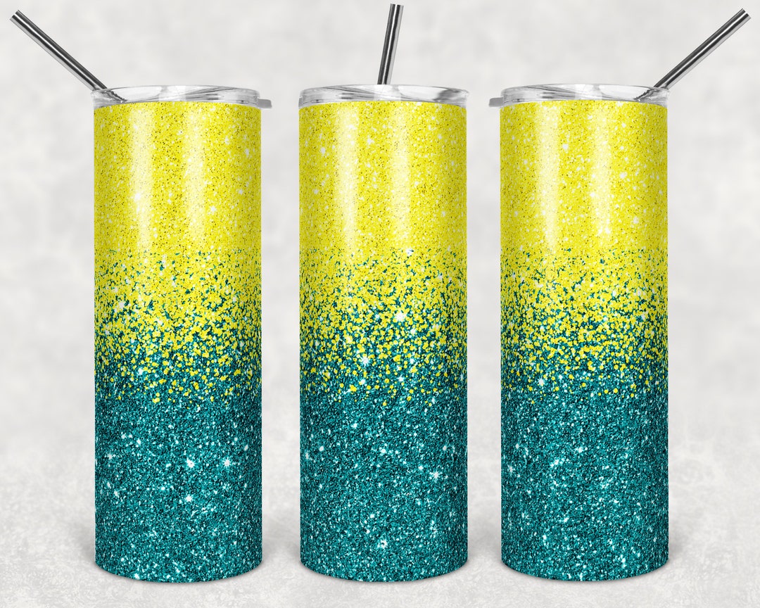 20 Oz Skinny Tumbler Sublimation Design Template Glitter Ombre Yellow ...