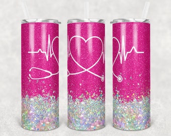 20 oz Skinny Tumbler Sublimation Design Template Glitter Nurse hot pink Download PNG Inst DIGITAL Only tumblers Tamara