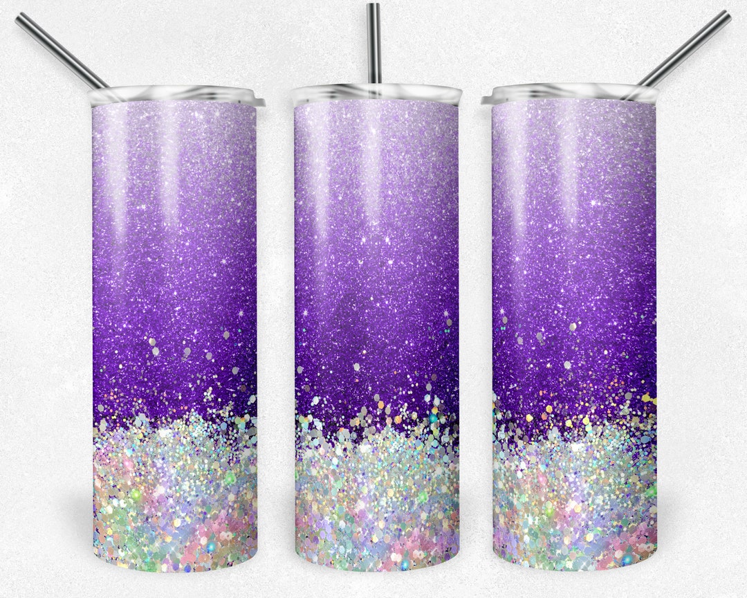 20 Oz Skinny Tumbler Sublimation Design Template Glitter Purple Ombre ...