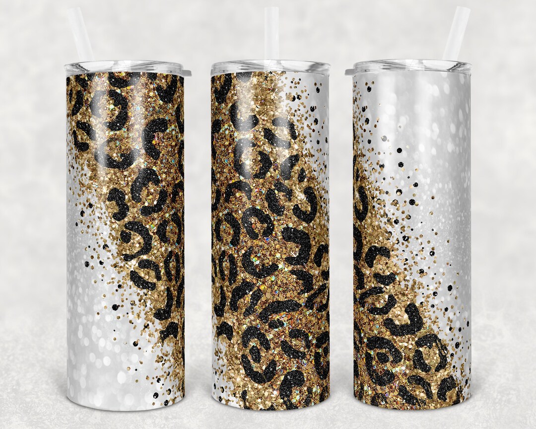 20 Oz Skinny Tumbler Sublimation Design Template Glitter Gold White ...