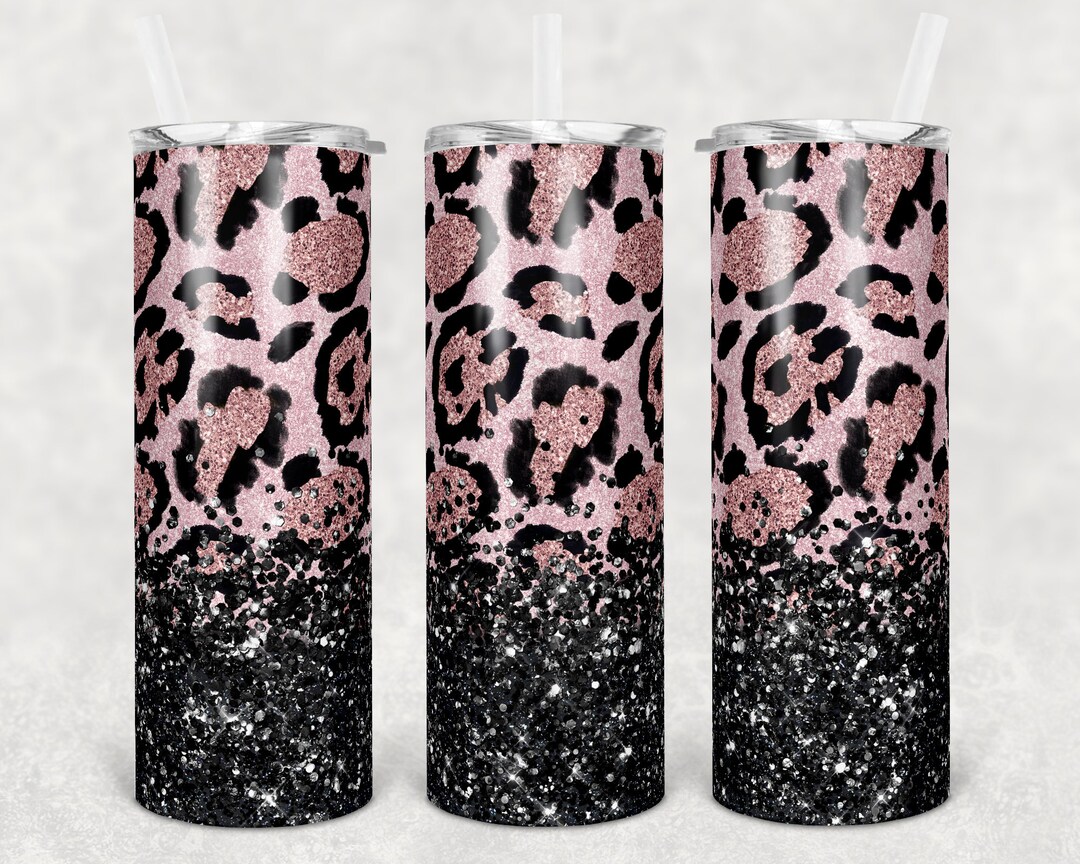 20 Oz Skinny Tumbler Sublimation Design Template Pink Leopard Glitter ...