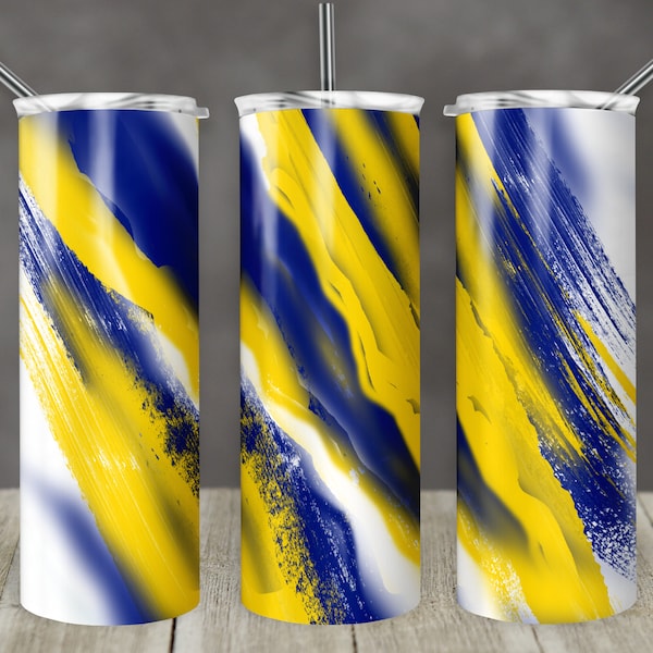 20 oz Skinny Tumbler Sublimation Template Milky Way Blue Yellow Straight Solid Brushstroke Design Digital Download PNG