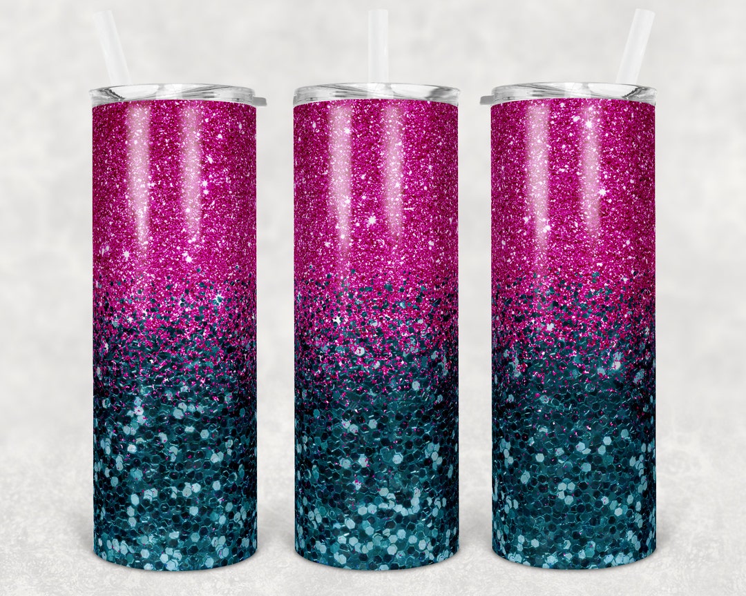 20 Oz Skinny Tumbler Sublimation Design Template Glitter Ombre Teal ...