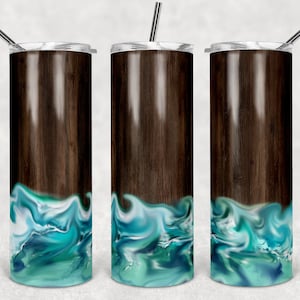 20 oz Skinny Tumbler Ocean Beach Crashing Waves Wood Background Ship Wrecked Sublimation Design PNG Instant DIGITAL ONLY rts tumblers Tamara