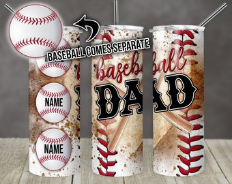 20 oz Skinny Tumbler Baseball Dad Laces Personalize Names With Ball Sublimation Template Design Digital Download PNG Instant DIGITAL ONLY