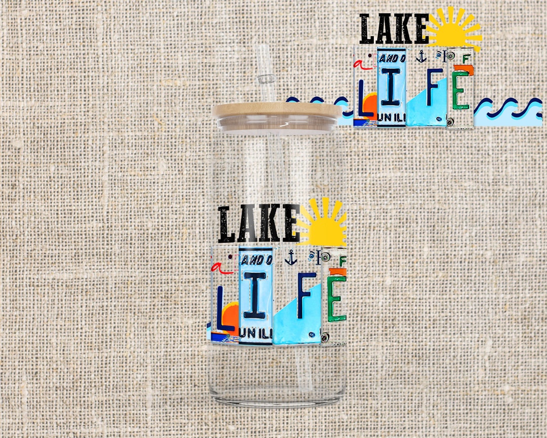 16 Oz Libbey Glass Can Tumbler Sublimation Design License Plate Lake ...