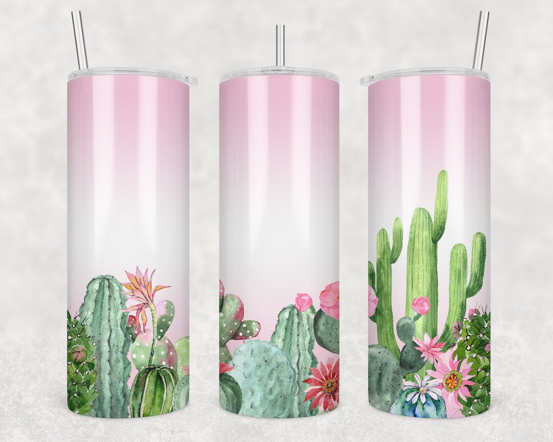 20 Oz Skinny Tumbler Sublimation Soft Pink Pastel Cactus Pretty Desert ...