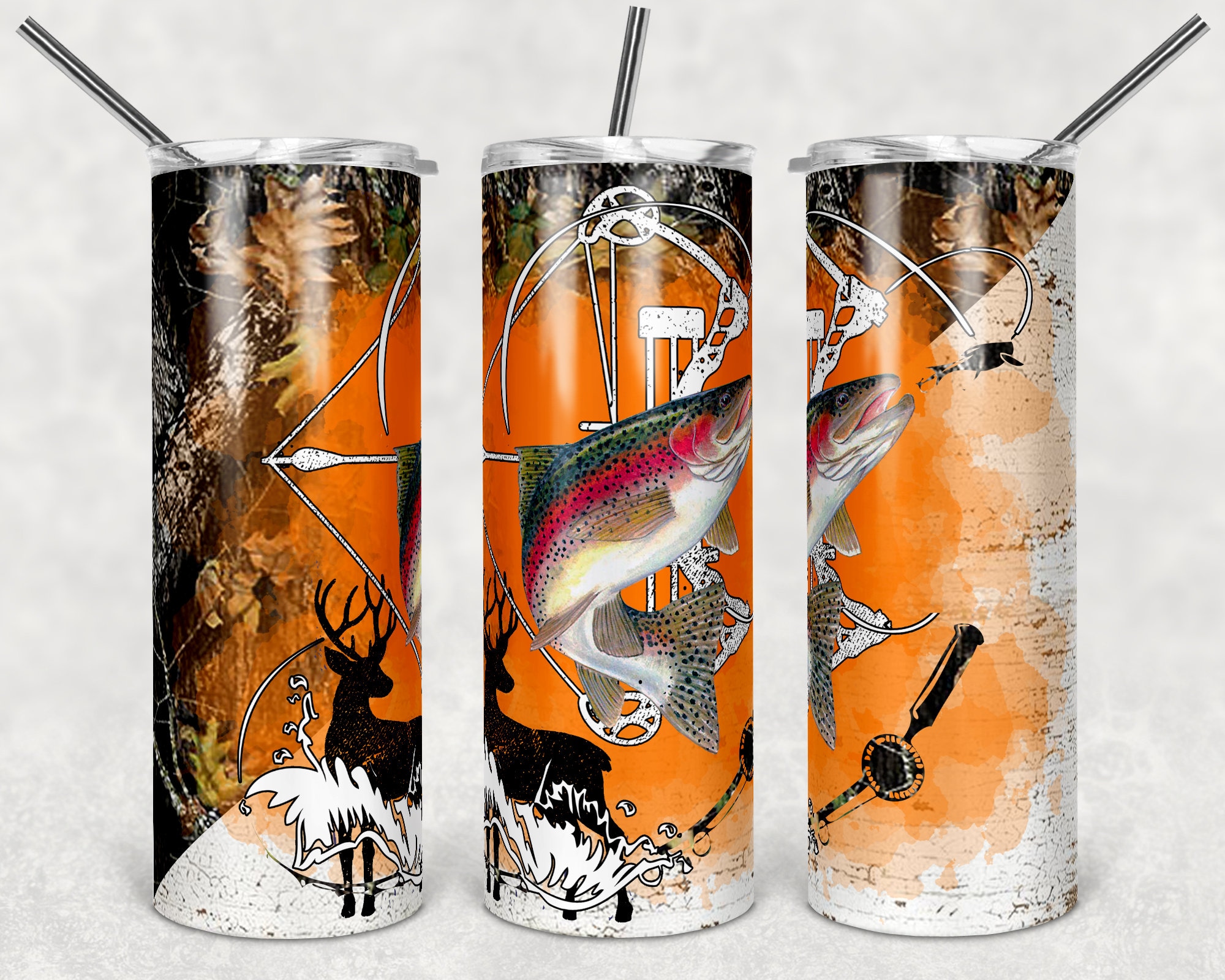 20 Oz Skinny Tumbler Sublimation Design Template Trout Deer Bow Hunting ...