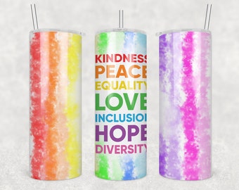 20 oz Skinny Tumbler Sublimation Template Rainbow Smoke LGBT Rainbow Straight kindness égalité inclusion love Design Digital Download PNG