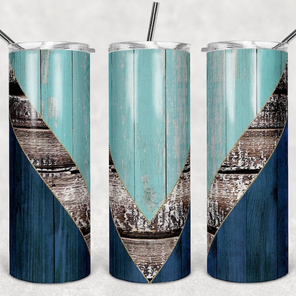 20 oz Skinny Tumbler Sublimation Design Template Chevron Wood Teal weathered White Wood Straight Design Digital Download PNG