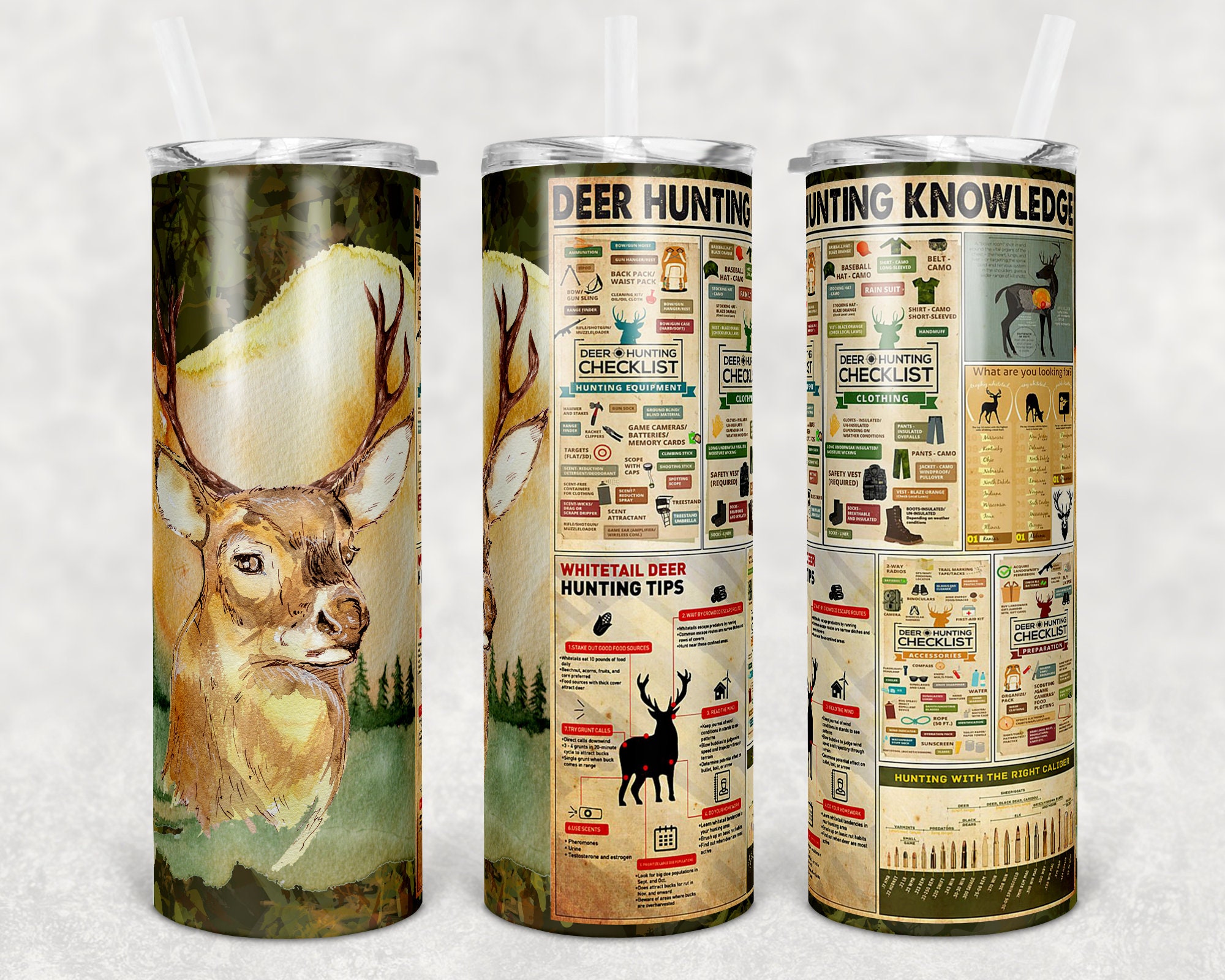 20 oz Skinny Tumbler Deer Hunting Knowledge Sublimation Design | Etsy