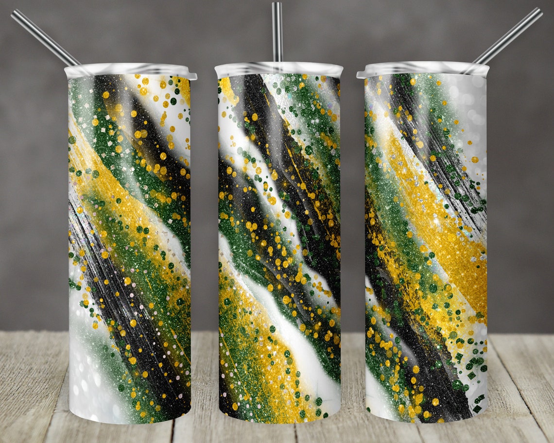 20 Oz Skinny Tumbler Sublimation Template Agate Milky Way Green Gold ...