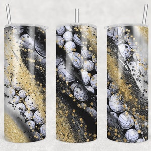 20 oz Skinny Tumbler Sublimation Template Milky Way Volleyball Black Gold Straight Warped Design Digital Download PNG tumblers Tamara