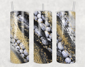 20 oz Skinny Tumbler Sublimation Template Milky Way Volleyball Black Gold Straight Warped Design Digital Download PNG tumblers Tamara