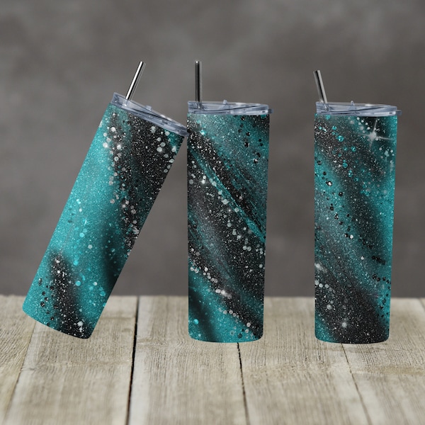 20 oz Skinny Tumbler Sublimation Template Agate Milky Way Teal Black Straight Design Digital Download PNG tumblers Tamara