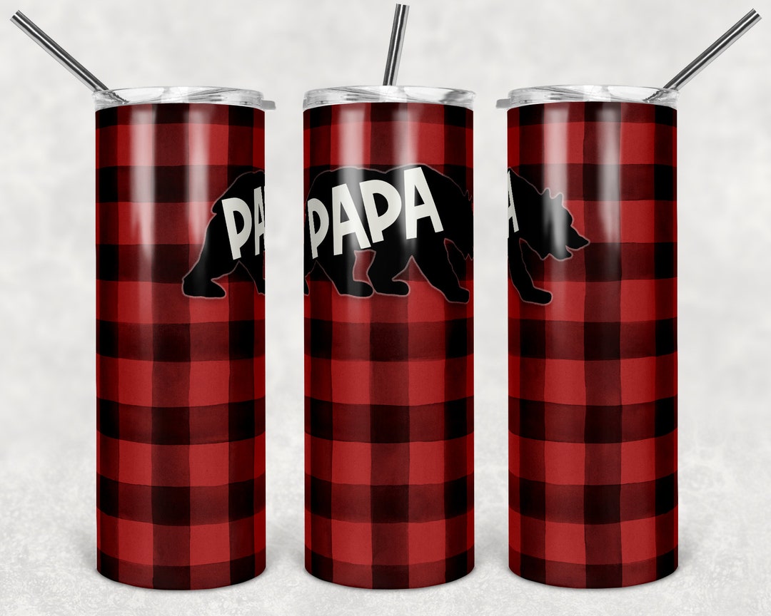 20 Oz Skinny Tumbler Sublimation Design Template Plaid Papa Bear Add ...
