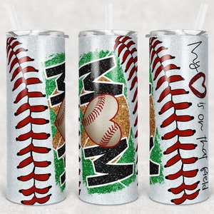 20 oz Skinny Tumbler Baseball Mom Glitter Heart on Field Laces Sublimation Design Template Design Digital Download PNG Instant DIGITAL ONLY