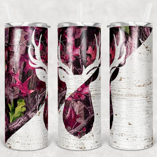 20 oz Skinny Tumbler Camp Deer Pink Camo and Wood Sublimation Design Digital Download PNG Instant DIGITAL ONLY rts tumblers Tamara