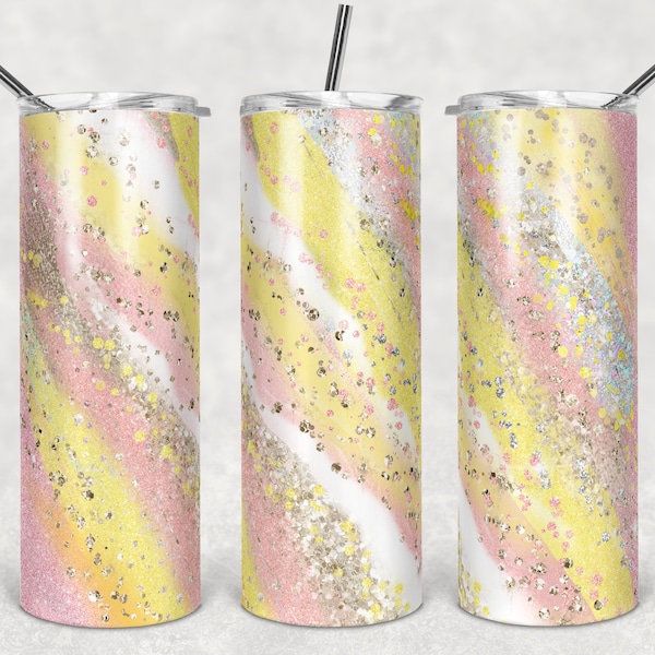 20 oz Skinny Tumbler Sublimation Template Agate Milky Way Glitter Pink Yellow Straight Design Digital Download PNG tumblers