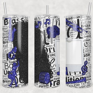 20 oz Skinny Tumbler Cheer Photo Faux Glitter Blue Black Sublimation Design  Digital Download PNG Instant DIGITAL ONLY