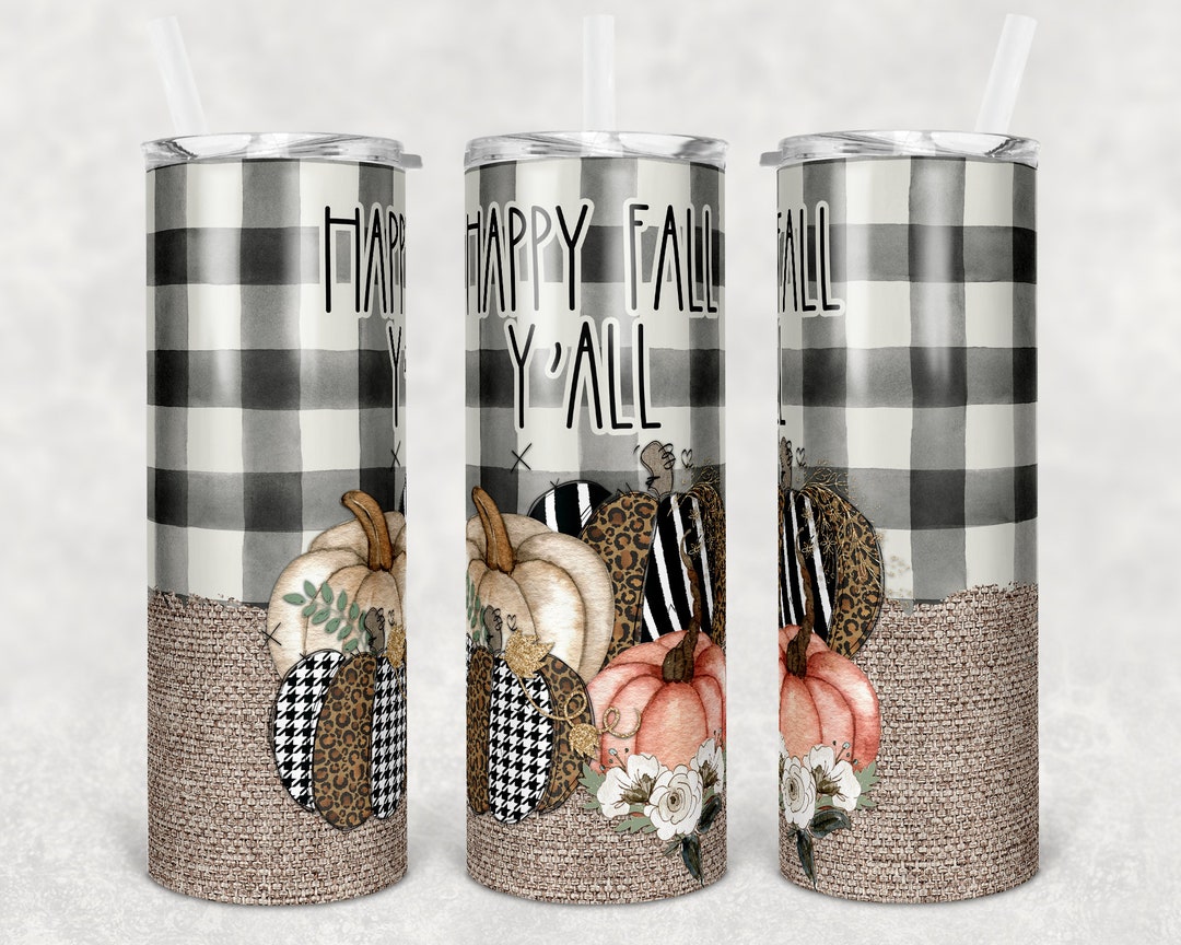 20 Oz Skinny Tumbler Sublimation Fall Y'all Burlap and Leopard Pumpkin ...
