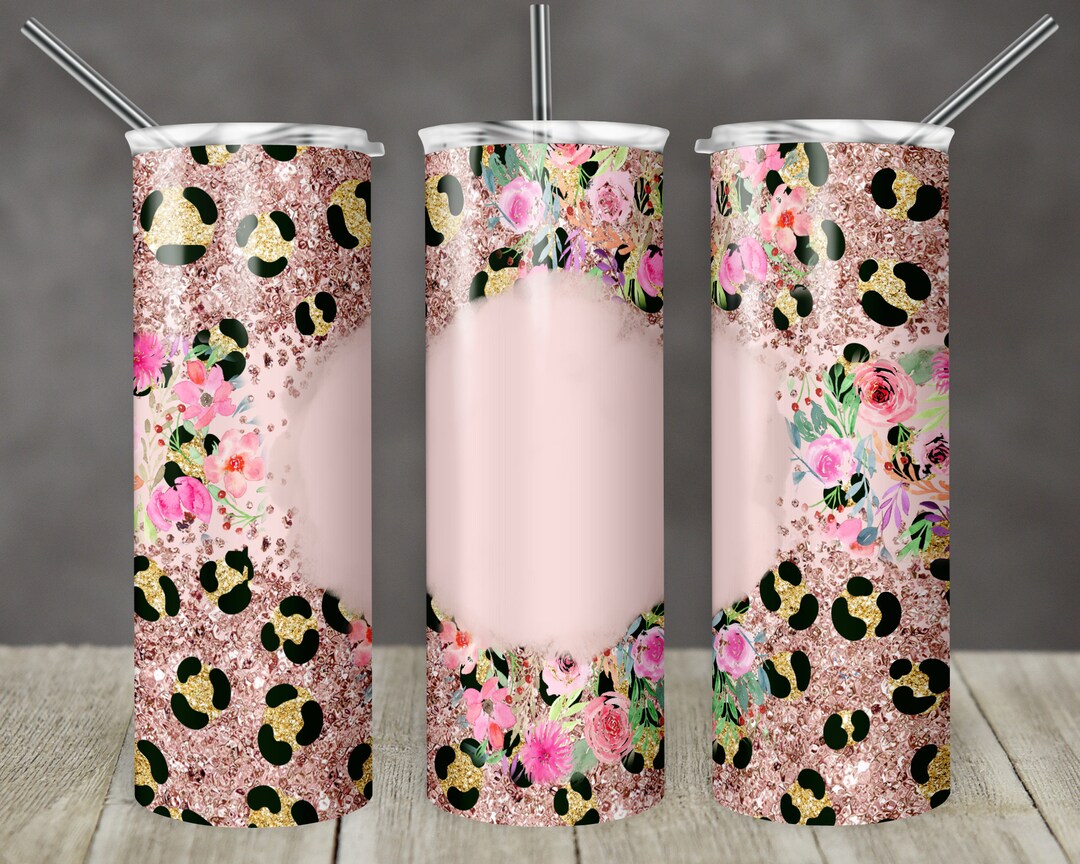 20 Oz Skinny Tumbler Sublimation Design Template Rose Gold Leopard ...
