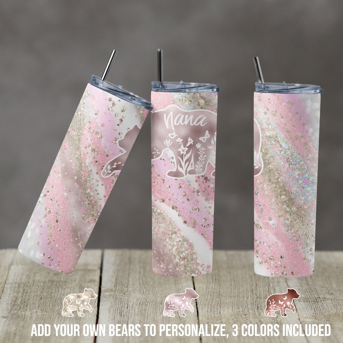 20 Oz Skinny Tumbler Sublimation Design Nana Bear Milky Way Pinks Add ...