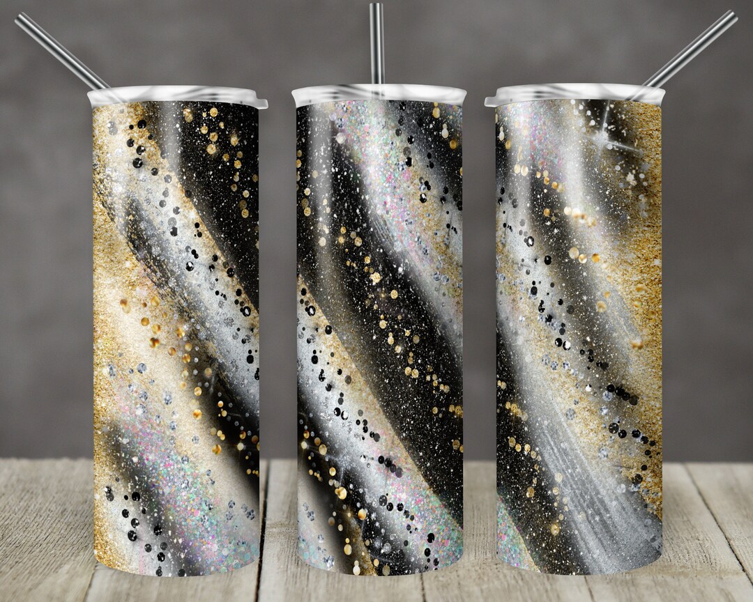 20 Oz Skinny Tumbler Sublimation Template Agate Milky Way Glitter Gold ...