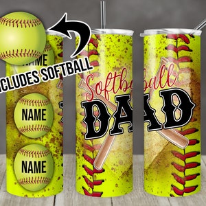 20 oz Skinny Tumbler Softball Dad Personalize Names Ball Sublimation Template Design Digital Download PNG Instant DIGITAL ONLY